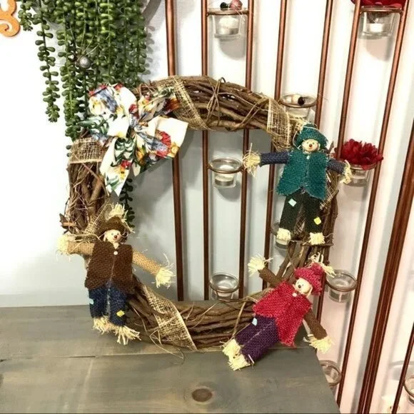 Thanksgiving Fall Scarecrow Wreath Autumn Holiday Decor - Picture 1 of 6